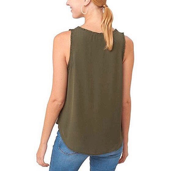 ★NWT★ Chic Ruffle Neck Tank Top!! Anne Taylor LOFT Army Green Sleeveless Blouse - Picture 4 of 11